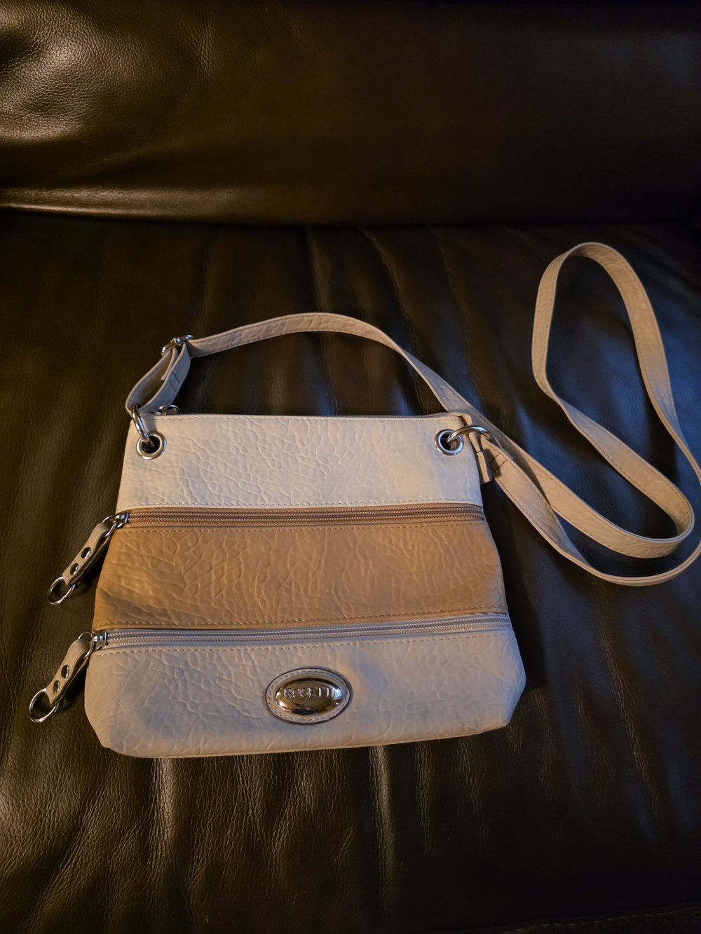 Rosetti Two-Tone Crossbody Bag in Cream and Tan
